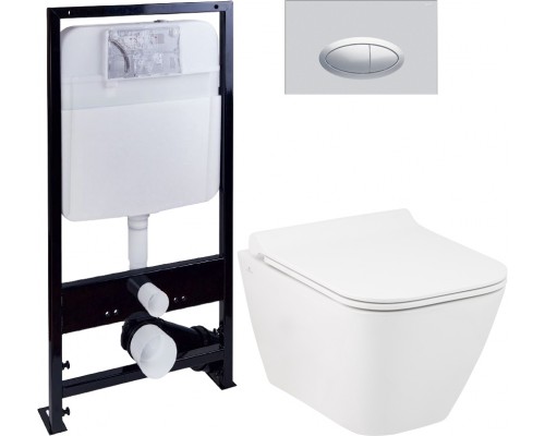 Комплект Унитаз подвесной Seramiksan Saturn Rimout A141151H безободковый + Крышка Bold A090001 с микролифтом + Инсталляция EWRIKA ProLT 0026-2020 + Кнопка 0050 хром матовый