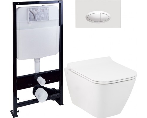 Комплект Унитаз подвесной Seramiksan Saturn Rimout A141151H безободковый + Крышка Bold A090001 с микролифтом + Инсталляция EWRIKA ProLT 0026-2020 + Кнопка 0052 белая