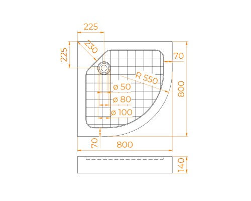 Душевой поддон полукруглый RGW SMC/R W Белый (Уценка)  800x800