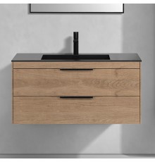 Тумба с раковиной Vincea Chiara 2D 100, 2 ящика, натуральный дуб, с черной раковиной