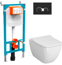 Комплект Унитаз подвесной VitrA Shift 7742B003-0075 белый глянцевый + Крышка Integra Square 191-003-009 с микролифтом + Инсталляция 800-2011 с кнопкой смыва, черной