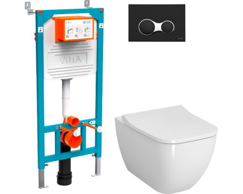 Комплект Унитаз подвесной VitrA Shift 7742B003-0075 белый глянцевый + Крышка Integra Square 191-003-009 с микролифтом + Инсталляция 800-2011 с кнопкой смыва, черной