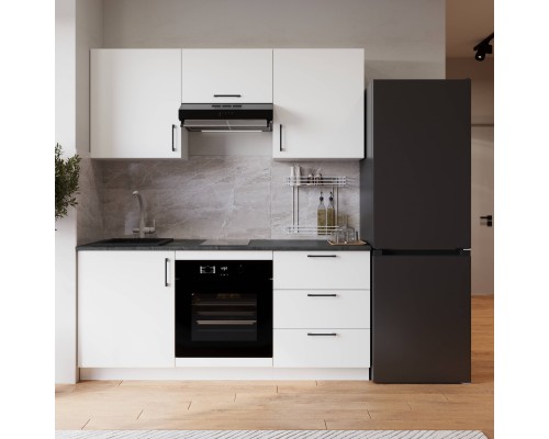 Кухонный гарнитур Domaci Болонья 180 см, фасад белый, ручка черная, столешница луна KUH-767445