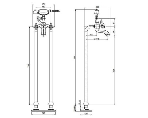 Carlo Frattini Olivia Смеситель для ванны напольного монтажа с душевым комплектом, цвет: Хром. F2302,  F5004/4CR