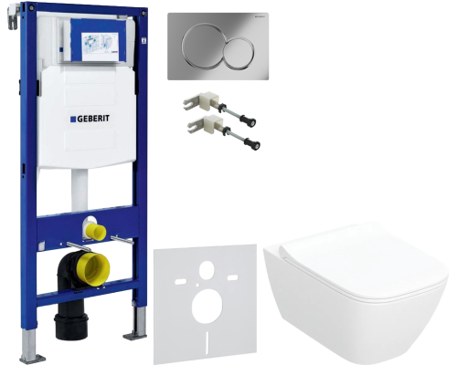 Комплект Унитаз подвесной Geberit Smyle Square 500.685.01.1 с микролифтом + Крепления Duofix 111.815.00.1 к стене + Шумоизоляция 156.050.00.1 + Инсталляция UP 320 111.300.00.5 + Кнопка Sigma 01 115.770.21.5 хром