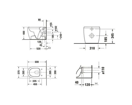 Duravit Qatego Унитаз 39х60см., напольный, безободковый, Weiszlig; Hochglanz, цвет: белый. 2020090000