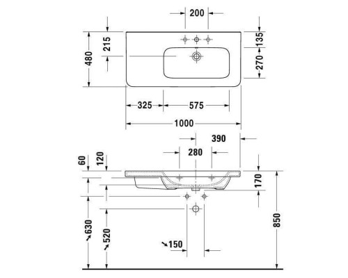 Duravit DuraStyle Раковина 100х48 см, без отв., цвет: белый. 2326100060