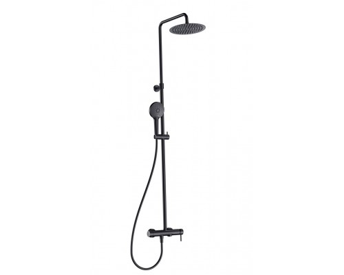 AQM8011MB Душевая система со смесителем и изливом, Ø250, лейка 3 реж, 1100-1500мм, черный матовый AQM8011MB