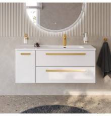 Тумба с раковиной Cezares Eco Cer-N 120 R, 2 ящика, 1 дверца, bianco lucido, раковина Duet 120 R, ручки сатиновое золото