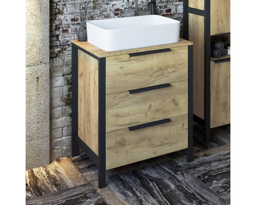 Тумба с раковиной Sanflor Гард 70, напольная, дуб крафт золотой, черный