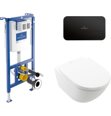 Комплект Унитаз подвесной Villeroy   Boch Subway 3.0 4670TS01 alpin, сиденье с микролифтом + Инсталляция 92242700 + Кнопка Viconnect 922490AN black matt