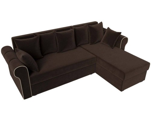 Угловой диван Лига Диванов Рейн R микровельвет коричневый