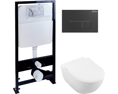 Комплект Унитаз подвесной Villeroy Boch Subway 2.0 5614R201 alpin + Инсталляция EWRIKA ProLT 0026-2020 + Кнопка 0044 черная матовая Комплект Унитаз подвесной Villeroy Boch Subway 2.0 5614R201 alpin + Инсталляция EWRIKA ProLT 0026-2020 + Кнопка 0044 черная матовая