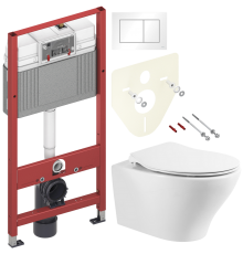 Комплект Унитаз подвесной BelBagno Acqua BB340CHR + Крышка Prospero BB2020SC с микролифтом, петли хром + Инсталляция TECE Base 9400413 4 в 1 с кнопкой смыва