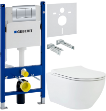 Комплект Унитаз подвесной beWash Bogen 88303201 с сиденьем микролифт белый + Инсталляция Geberit Duofix Delta 458.163.21.1 с кнопкой смыва, хром + Шумоизоляция 156.050.00.1