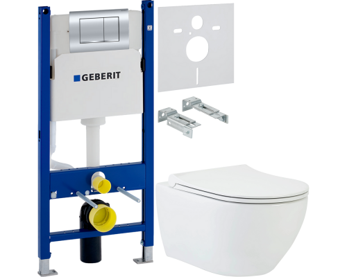 Комплект Унитаз подвесной beWash Bogen 88303201 с сиденьем микролифт белый + Инсталляция Geberit Duofix Delta 458.163.21.1 с кнопкой смыва, хром + Шумоизоляция 156.050.00.1