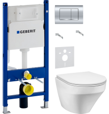 Комплект Унитаз подвесной AM.PM Inspire FlashClean C501700WH + Крышка C507853WH с микролифтом + Инсталляция Geberit Duofix Delta 458.163.21.1 с кнопкой смыва, хром + Шумоизоляция 156.050.00.1