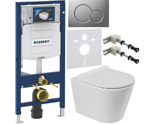 Комплект Унитаз подвесной BelBagno Flay-r + Крышка Piano BB2111SC с микролифтом + Инсталляция Geberit Duofix UP 320 111.300.00.5 + Кнопка Sigma 01 115.770.JQ.5 лакированная, матовый хром + Крепления 111.815.00.1 к стене + Шумоизоляция