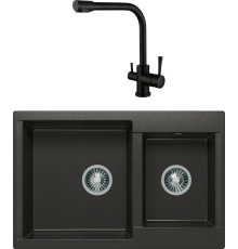 Комплект Мойка кухонная Polygran Brig 772 черная + Смеситель Kaiser Merkur 26044-2 черный мрамор