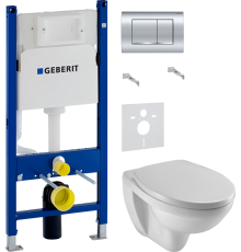 Комплект Унитаз подвесной Jacob Delafon Patio E4187 + Крышка E4267 + Инсталляция Geberit Duofix Delta 458.163.21.1 с кнопкой смыва, хром + Шумоизоляция