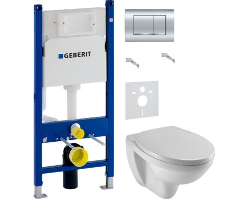 Комплект Унитаз подвесной Jacob Delafon Patio E4187 + Крышка E4267 + Инсталляция Geberit Duofix Delta 458.163.21.1 с кнопкой смыва, хром + Шумоизоляция
