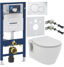 Комплект Унитаз подвесной Ideal Standard Connect E803501 + Крышка E772401 с микролифтом + Инсталляция Geberit Duofix UP 320 111.300.00.5 + Кнопка Sigma 01 115.770.11.5 белая + Крепления 111.815.00.1 к стене + Шумоизоляция 156.050.00.1