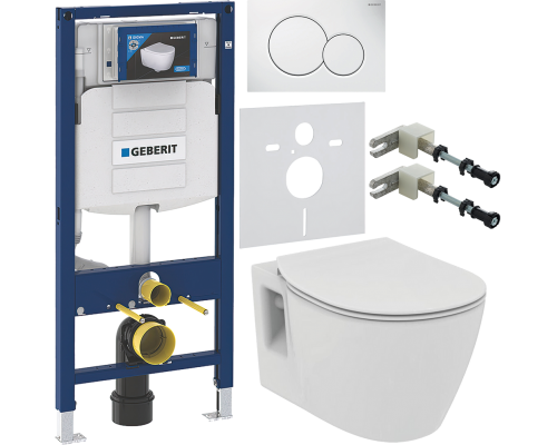 Комплект Унитаз подвесной Ideal Standard Connect E803501 + Крышка E772401 с микролифтом + Инсталляция Geberit Duofix UP 320 111.300.00.5 + Кнопка Sigma 01 115.770.11.5 белая + Крепления 111.815.00.1 к стене + Шумоизоляция 156.050.00.1