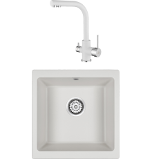 Комплект Мойка кухонная Paulmark Brilon PM104546-WH белый + Смеситель Essen Es213011-431 белый матовый