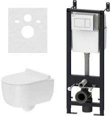 Комплект Damixa Scandinavian Pure DX36.IS10101.1701 с безободковым унитазом, кнопка смыва белая глянцевая