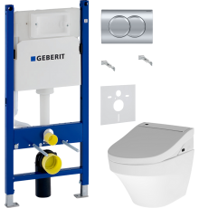 Комплект Унитаз подвесной AM.PM Inspire FlashClean C501700WH + Крышка Admire CCC7851WH с функцией биде, петли хром + Инсталляция Geberit Duofix Delta 458.149.21.1 с кнопкой смыва, хром + Шумоизоляция 156.050.00.1