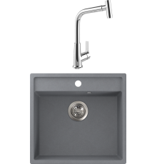 Комплект Мойка кухонная FOSTOGRAN FG 52-50 503 искристый серый + Смеситель MEGA Life MG-TK09 хром