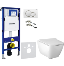 Комплект Унитаз подвесной Geberit Smyle Square GE500.685.01.1 с микролифтом + Крепления Duofix 111.815.00.1 к стене + Шумоизоляция 156.050.00.1 + Инсталляция UP 320 111.300.00.5 + Кнопка Sigma 01 115.770.11.5 белая