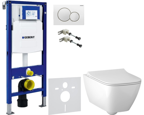 Комплект Унитаз подвесной Geberit Smyle Square GE500.685.01.1 с микролифтом + Крепления Duofix 111.815.00.1 к стене + Шумоизоляция 156.050.00.1 + Инсталляция UP 320 111.300.00.5 + Кнопка Sigma 01 115.770.11.5 белая