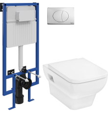 Комплект Унитаз подвесной Hansgrohe CreekTide Q безободковый, с микролифтом + Инсталляция STWORKI 510162 + Кнопка 230822 хром глянцевый