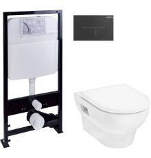 Комплект Унитаз подвесной Hansgrohe GladeLake S безободковый, с микролифтом + Инсталляция EWRIKA ProLT 0026-2020 + Кнопка 0044 черная матовая