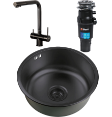 Комплект Мойка кухонная Zorg Inox PVD SZR 450 GRAFIT + Смеситель Inox SZR-7039 GRAFIT графит + Измельчитель Bort Titan 7000