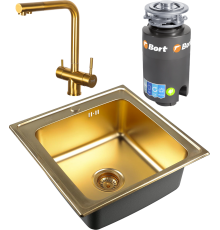 Комплект Мойка кухонная Zorg Inox PVD Inox Pvd SZR-5050 bronze + Смеситель Inox SZR-7039 BRONZE бронза + Измельчитель Bort Titan 4000