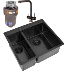 Комплект Мойка кухонная Zorg Light ZL R 590-2-510-R GRAFIT R, графит + Смеситель Inox SZR-7039 BR/GRAFIT бронза графит + Измельчитель Bort Titan 5000
