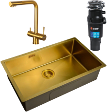 Комплект Мойка кухонная Zorg Light ZL R 740440 BRONZE + Смеситель Inox SZR-7039 BRONZE бронза + Измельчитель Bort Titan 7000