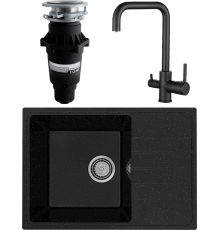 Комплект Мойка кухонная Practik PR-M 600-004 черный оникс + Смеситель BELZ B76802-7 черный + Измельчитель Bone Crusher BC 810-SL Slim Line