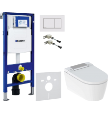 Комплект Унитаз подвесной Geberit AquaClean Sela 146.224.21.1 вставка глянцевый хром + Крепления Duofix 111.815.00.1 к стене + Шумоизоляция 156.050.00.1 + Инсталляция UP 320 111.300.00.5 + Кнопка Sigma 30 115.883.JT.1 белая матовая, хром глянцевый