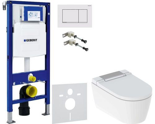 Комплект Унитаз подвесной Geberit AquaClean Sela 146.224.21.1 вставка глянцевый хром + Крепления Duofix 111.815.00.1 к стене + Шумоизоляция 156.050.00.1 + Инсталляция UP 320 111.300.00.5 + Кнопка Sigma 30 115.883.JT.1 белая матовая, хром глянцевый