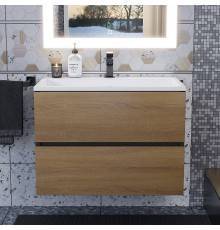 Тумба с раковиной Uperwood Barsa 70 подвесная, черная, дуб сонома, раковина белая