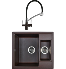 Комплект Мойка кухонная Wisent MWQ580-27 кофе + Смеситель W4855-27-2 кофе, черный