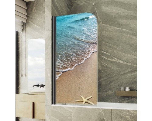 Шторка на ванну Maybahglass MGV-930-ФП009-6 80 см, профиль черный