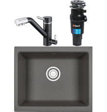 Комплект Мойка кухонная Emar Quartz EMQ-1555.P Оникс + Смеситель 3008.12 Оникс + Измельчитель Bort Titan 7000