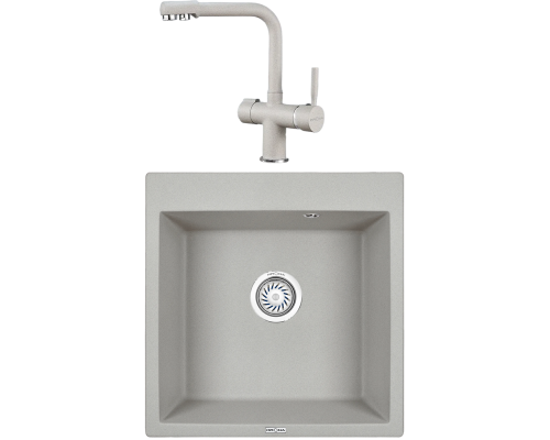 Комплект Мойка кухонная KRONA Quadrat W510-520 1 51х50 см, gray + Смеситель Brunnen H290 1 gray