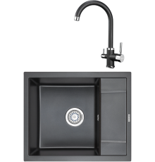 Комплект Мойка кухонная KRONA Flugel WR600-500 1 60х50 см, black + Смеситель Brunnen H270 1 black
