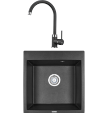 Комплект Мойка кухонная KRONA Quadrat W510-520 1 51х50 см, black + Смеситель Wasser H265 1 black