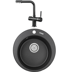 Комплект Мойка кухонная KRONA Runde D475 1 47,5 см, black + Смеситель Brunnen H290 1 black